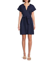 Tommy Bahama Oceana Cotton Poplin Short Sleeve Tie Waist Dress