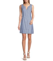 Tommy Bahama Palm-A-Dora Linen Blend Twill Split Neck Sheath Dress