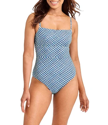 Tommy Bahama Palm Modern Mosaic Square Neck Tank One Piece Swimsuit