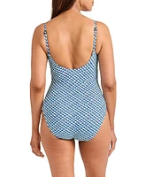 Tommy Bahama Palm Modern Mosaic Square Neck Tank One Piece Swimsuit