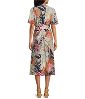 Tommy Bahama Palm Tropical Canyon Short Sleeve V-Neck Faux Wrap Midi Dress