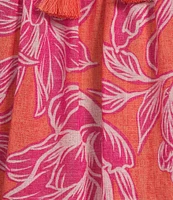 Tommy Bahama Paradiso Petals Cotton Poplin Plainweave Ruffle Neck 3/4 Sleeve Tassel Tie Top