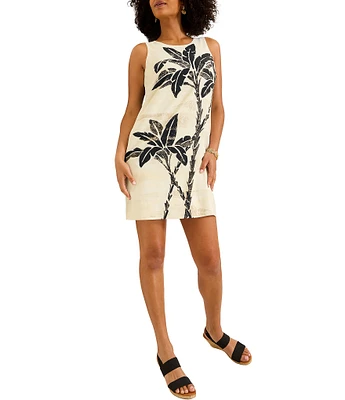 Tommy Bahama Peninsula Palms Tropical Printed Crew Neck Sleeveless Shift Dress