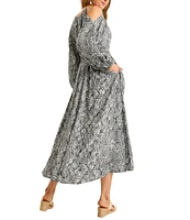 Tommy Bahama Playa Python Tencel V-Neck Cold Shoulder Long Sleeve Tie Front Maxi Dress