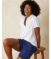 Tommy Bahama Point Collar Short Sleeve Button Front Top