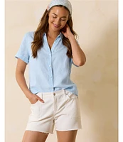Tommy Bahama Point Collar Short Sleeve Button Front Top
