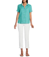 Tommy Bahama Point Collar Short Sleeve Button Front Top