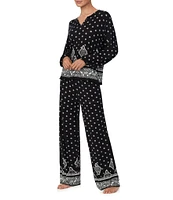 Tommy Bahama Printed Long Sleeve Split V-Neck Pant Pajama Set