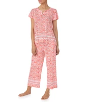 Tommy Bahama Printed Short Sleeve Round Neck Cropped Pajama Set