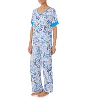 Tommy Bahama Printed Short Sleeve V Neck Knit Pajama Set