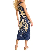 Tommy Bahama Regal Fronds Carmela Leaf Print Gold Hardware Halter Neck Sleeveless Midi Dress