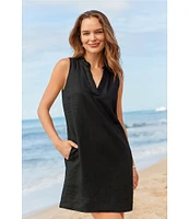 Tommy Bahama Ruffle Split V-Neck Sleeveless Side Pocket Dress