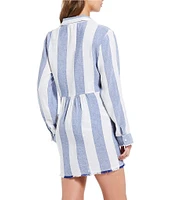 Tommy Bahama Rugby Beach Striped Print Boyfriend Cover-Up Shirt