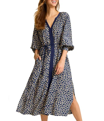 Tommy Bahama Safari Spots 3/4 Sleeve V-Neck Midi Dress