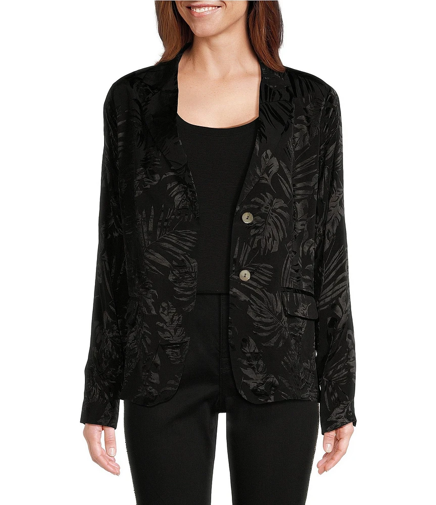 Tommy Bahama Satin Jacquard Palm Notch Lapel Long Sleeve Flap Pocket Two-Button Blazer Jacket