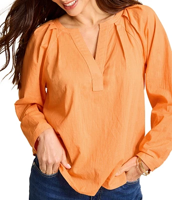 Tommy Bahama Sedona Sun Voile Split-V Neck Pintuck Long Sleeve Top