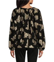 Tommy Bahama Shimmering Shores Metallic Jacquard Peasant Tie Crew Neck Long Sleeve Popover Top