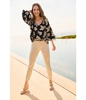 Tommy Bahama Shimmering Shores Metallic Jacquard Peasant Tie Crew Neck Long Sleeve Popover Top