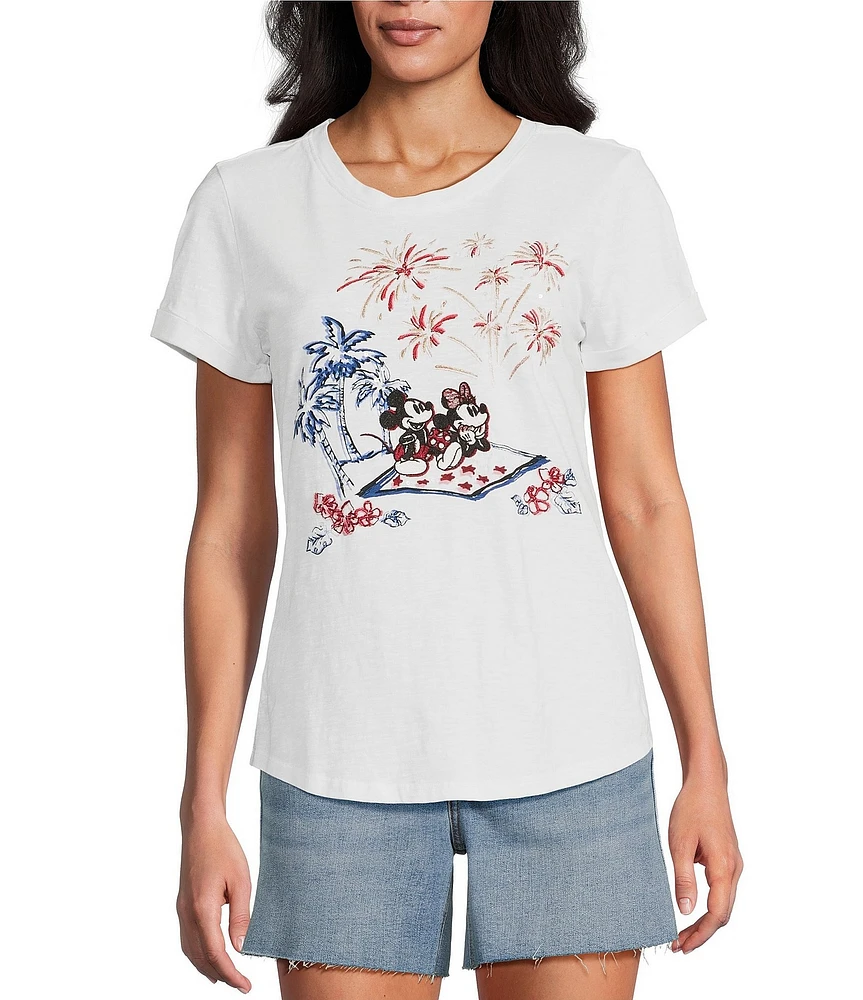 Tommy Bahama Sizzling Sky Firework Slub Jersey Disney Graphic Embroidered Embellish Crew Neck Tee