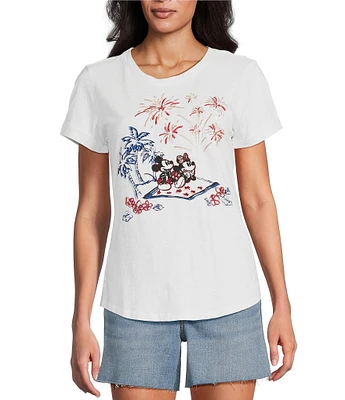 Tommy Bahama Sizzling Sky Firework Slub Jersey Disney Graphic Embroidered Embellish Crew Neck Tee