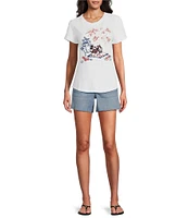 Tommy Bahama Sizzling Sky Firework Slub Jersey Disney Graphic Embroidered Embellish Crew Neck Tee