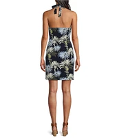 Tommy Bahama Sophia Tropical Palisade Palms Matte Jersey Halter Neck Sleeveless Dress