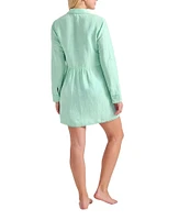 Tommy Bahama St. Lucia Point Collar Short Roll-Tab Sleeve Fray Hem Button Front Boyfriend Swim Cover Up