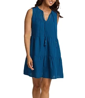 Tommy Bahama St. Lucia Split V-Neck Tiered Hem Dress Swim Cover-Up