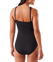 Tommy Bahama Pearl Solids Over the Shoulder High Neck Tummy Control One Piece Swimsuit