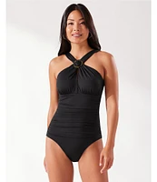 Tommy Bahama Pearl Solids Over the Shoulder High Neck Tummy Control One Piece Swimsuit