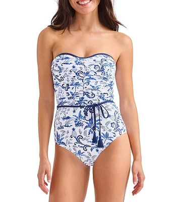 Tommy Bahama Terrazzo Tile Strapless Neck Tummy Control One Piece Swimsuit