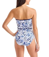 Tommy Bahama Terrazzo Tile Strapless Neck Tummy Control One Piece Swimsuit