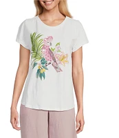 Tommy Bahama Tropical Bliss Printed Lux Organic Cotton Slub Jersey Crew Neck Sequin Embroidered Tee