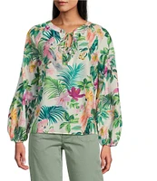 Tommy Bahama Tropical Bliss Silk Voile Crew Neck Long Sleeves Peasant Top