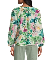 Tommy Bahama Tropical Bliss Silk Voile Crew Neck Long Sleeves Peasant Top