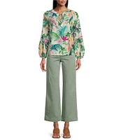Tommy Bahama Tropical Bliss Silk Voile Crew Neck Long Sleeves Peasant Top