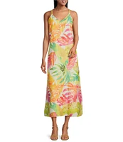 Tommy Bahama Tropicana Isle Printed V-Neck Sleeveless Spaghetti Strap A-Line Maxi Dress