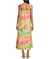 Tommy Bahama Tropicana Isle Printed V-Neck Sleeveless Spaghetti Strap A-Line Maxi Dress