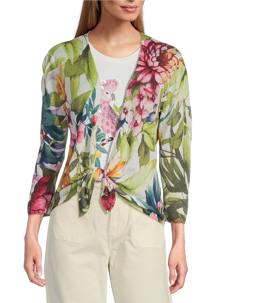 Tommy Bahama Verde Bloom Addison Lightweight Linen Blend V-Neck Wrap Cardigan