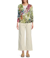 Tommy Bahama Verde Bloom Addison Lightweight Linen Blend V-Neck Wrap Cardigan