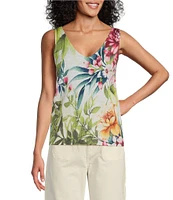 Tommy Bahama Verde Blooms Addison Lightweight Linen Blend V-Neck Sleeveless Tank Top