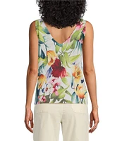 Tommy Bahama Verde Blooms Addison Lightweight Linen Blend V-Neck Sleeveless Tank Top