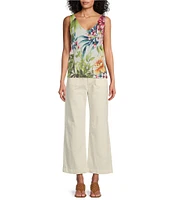 Tommy Bahama Verde Blooms Addison Lightweight Linen Blend V-Neck Sleeveless Tank Top