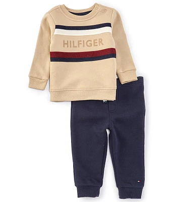 Tommy Hilfiger Baby Boys 12-24 Months Long Sleeve Logo-Detailed Fleece Sweatshirt & Solid Jogger Pant Set