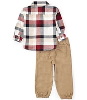 Tommy Hilfiger Baby Boys 12-24 Months Long Sleeve Plaid Woven Shirt & Solid Brushed Poplin Pant Set