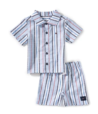 Tommy Hilfiger Baby Boys 12-24 Months Short-Sleeve Cabana Striped Woven Shirt & Matching Shorts Set