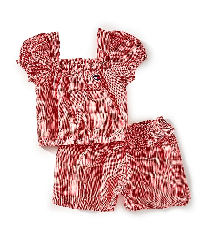 Tommy Hilfiger Baby Girls 12-24 Months Short-Sleeve Gingham Seersucker Peasant Top & Matching Shorts Set
