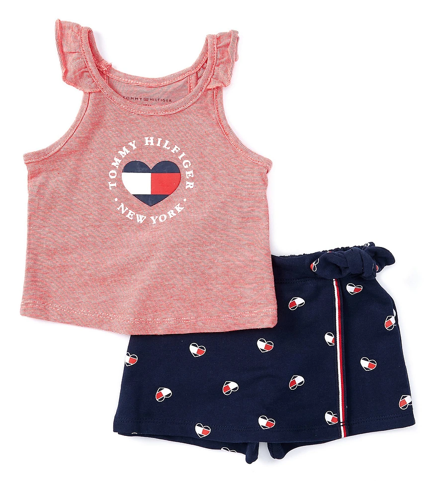 Tommy Hilfiger Baby Girls 12-24 Months Striped Jersey Tank Top & Logo-Print Faux-Wrap Skort Set