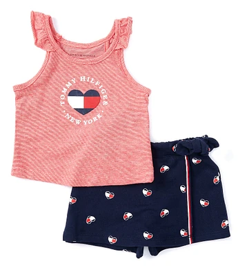 Tommy Hilfiger Baby Girls 12-24 Months Striped Jersey Tank Top & Logo-Print Faux-Wrap Skort Set