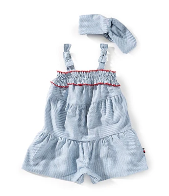 Tommy Hilfiger Baby Girls Newborn-24 Months Sleeveless Rouched Denim Romper